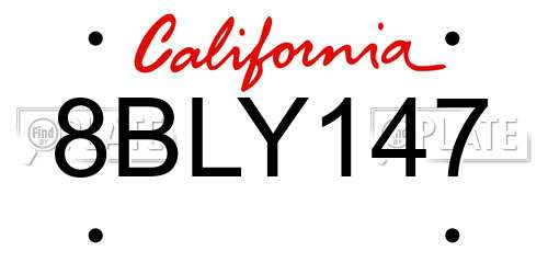 8BLY147 California License Plate