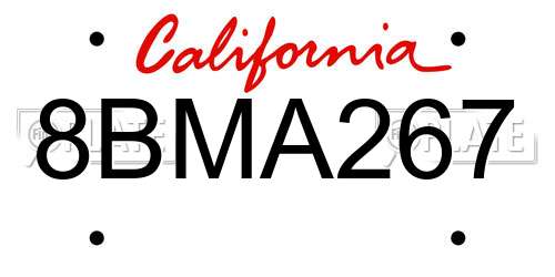 8BMA267 California License Plate