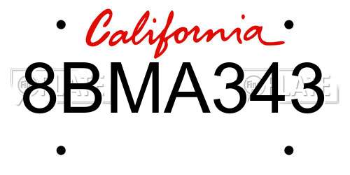 8BMA343 California License Plate