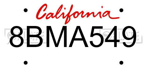 8BMA549 California License Plate