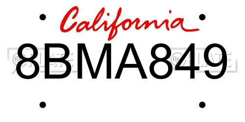 8BMA849 California License Plate