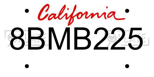 8BMB225 California License Plate