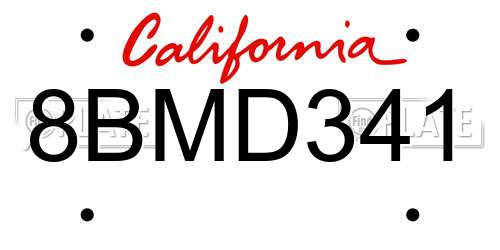 8BMD341 California License Plate