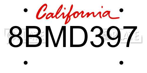 8BMD397 California License Plate