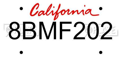 8BMF202 California License Plate