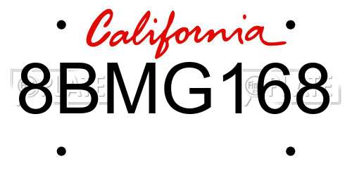8BMG168 California License Plate