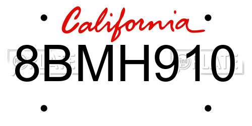 8BMH910 California License Plate