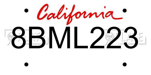 8BML223 California License Plate