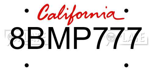 8BMP777 California License Plate