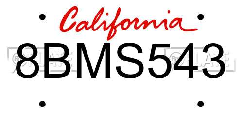 8BMS543 California License Plate