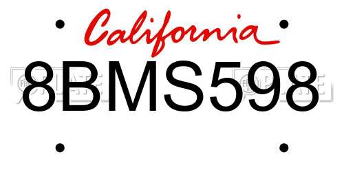 8BMS598 California License Plate