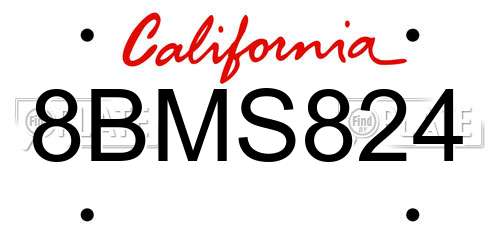 8BMS824 California License Plate