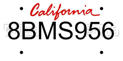8BMS956 California License Plate