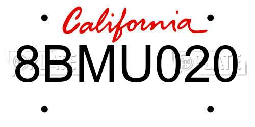 8BMU020 California License Plate