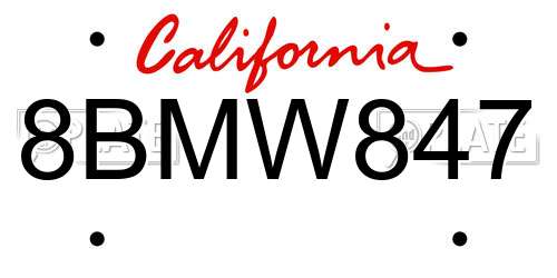 8BMW847 California License Plate