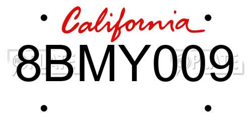 8BMY009 California License Plate