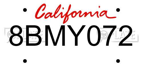 8BMY072 California License Plate