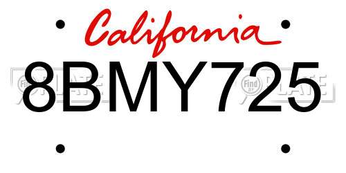 8BMY725 California License Plate