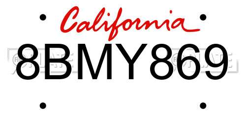 8BMY869 California License Plate