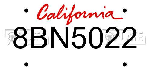 8BN5022 California License Plate