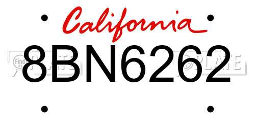8BN6262 California License Plate