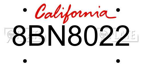 8BN8022 California License Plate