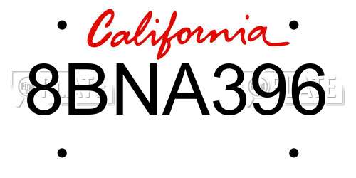 8BNA396 California License Plate