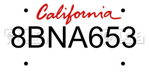 8BNA653 California License Plate