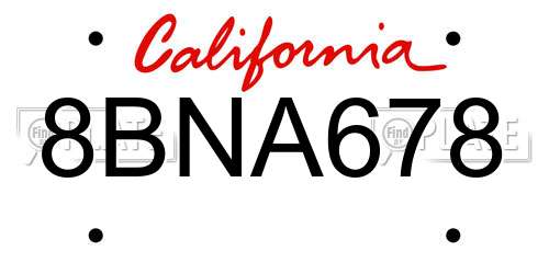 8BNA678 California License Plate