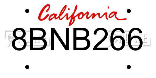 8BNB266 California License Plate