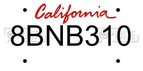 8BNB310 California License Plate