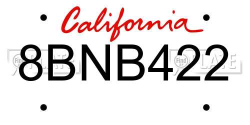 8BNB422 California License Plate