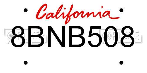 8BNB508 California License Plate