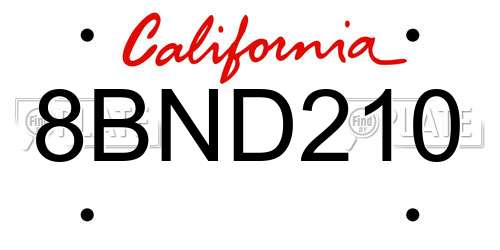 8BND210 California License Plate