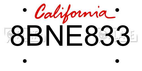 8BNE833 California License Plate
