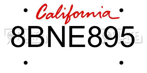 8BNE895 California License Plate