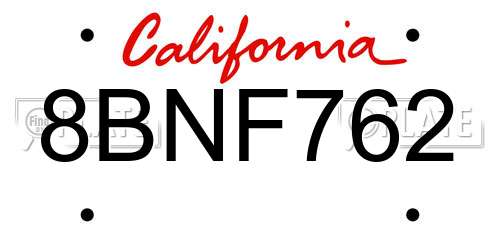 8BNF762 California License Plate