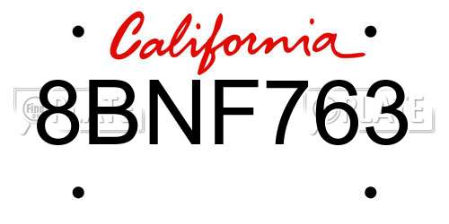 8BNF763 California License Plate