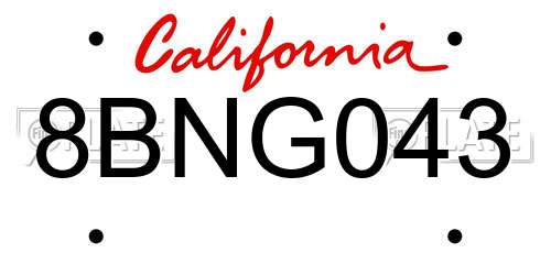 8BNG043 California License Plate