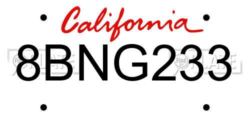8BNG233 California License Plate