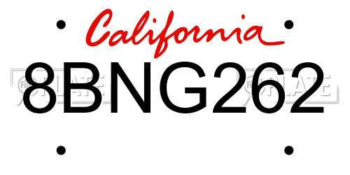 8BNG262 California License Plate