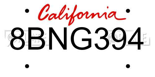8BNG394 California License Plate