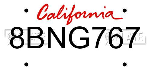 8BNG767 California License Plate