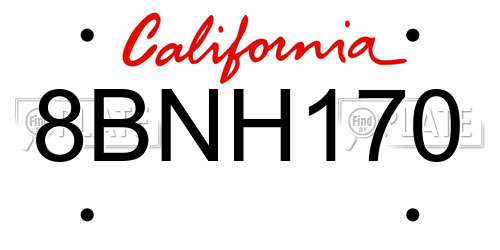 8BNH170 California License Plate