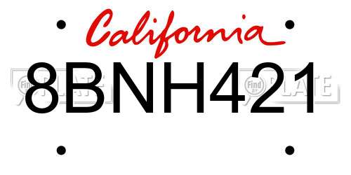 8BNH421 California License Plate