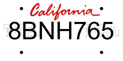 8BNH765 California License Plate