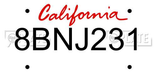 8BNJ231 California License Plate