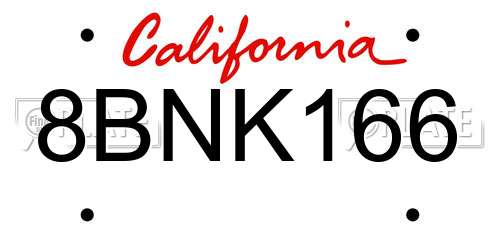 8BNK166 California License Plate
