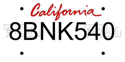 8BNK540 California License Plate