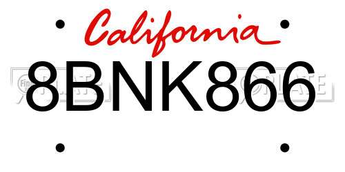 8BNK866 California License Plate
